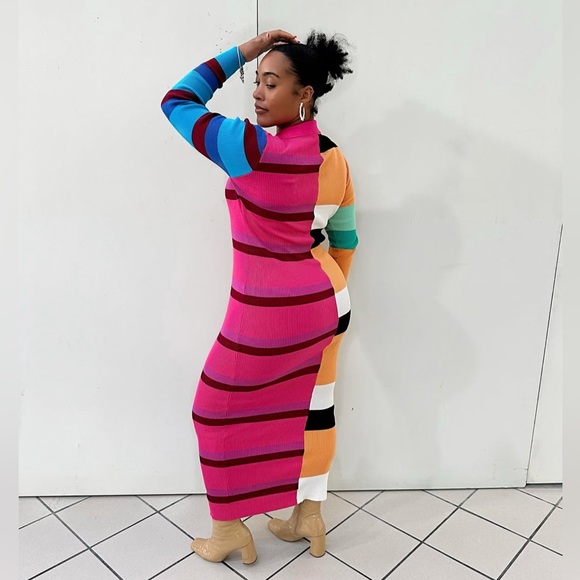 Fashion Nova Peri Colorful Button Up Striped Knit Long Sleeve Maxi Dress Sz 1XL - Picture 12 of 17